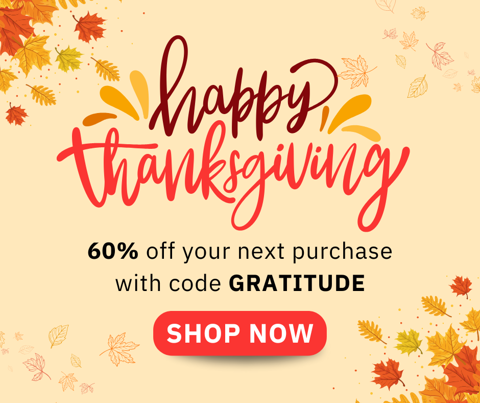 Thanksgiving promotional message offering a 60% discount